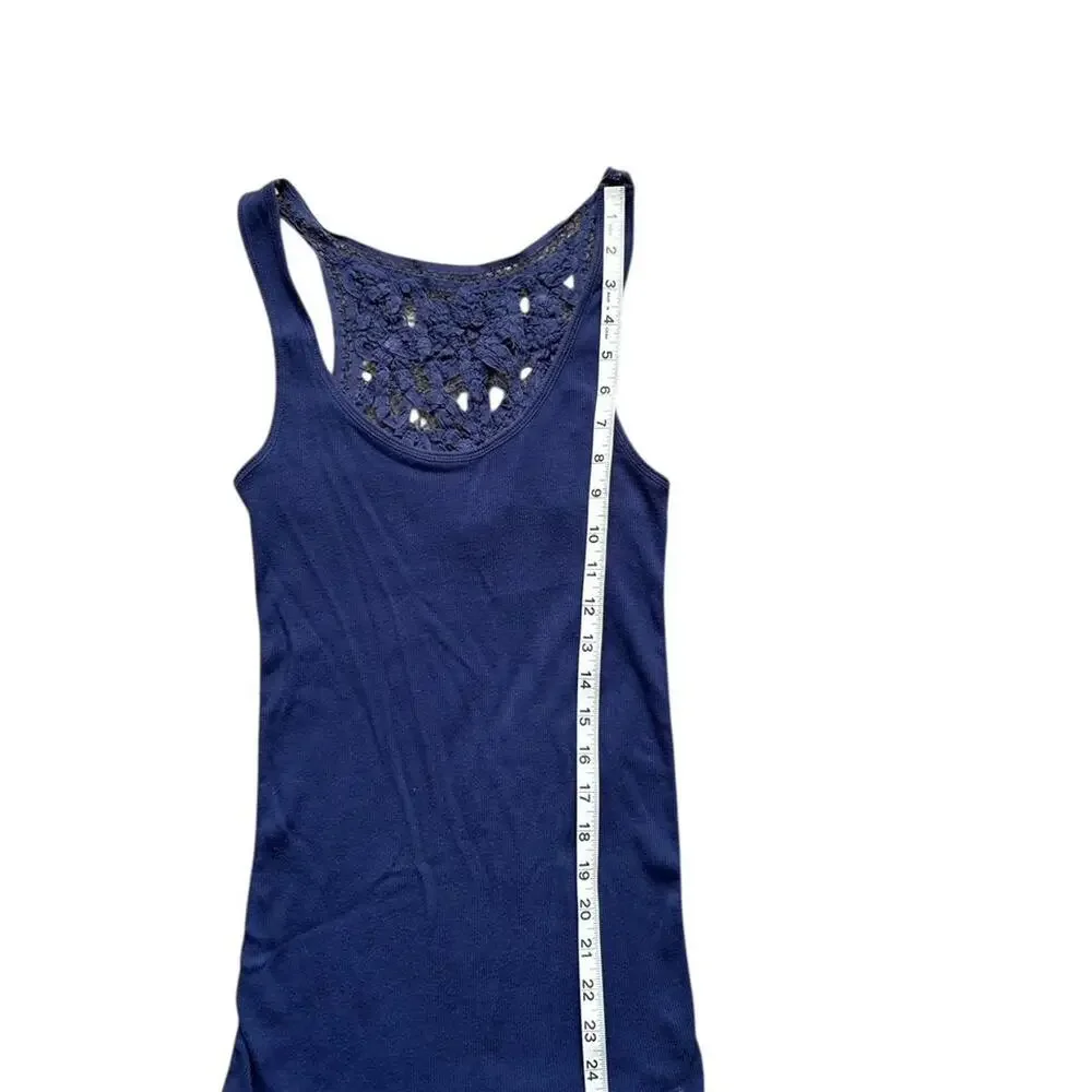 Amrican Eagle Tank Top Women's Size M Crochet Ribbed Long 2010 Blue Slim Y2K